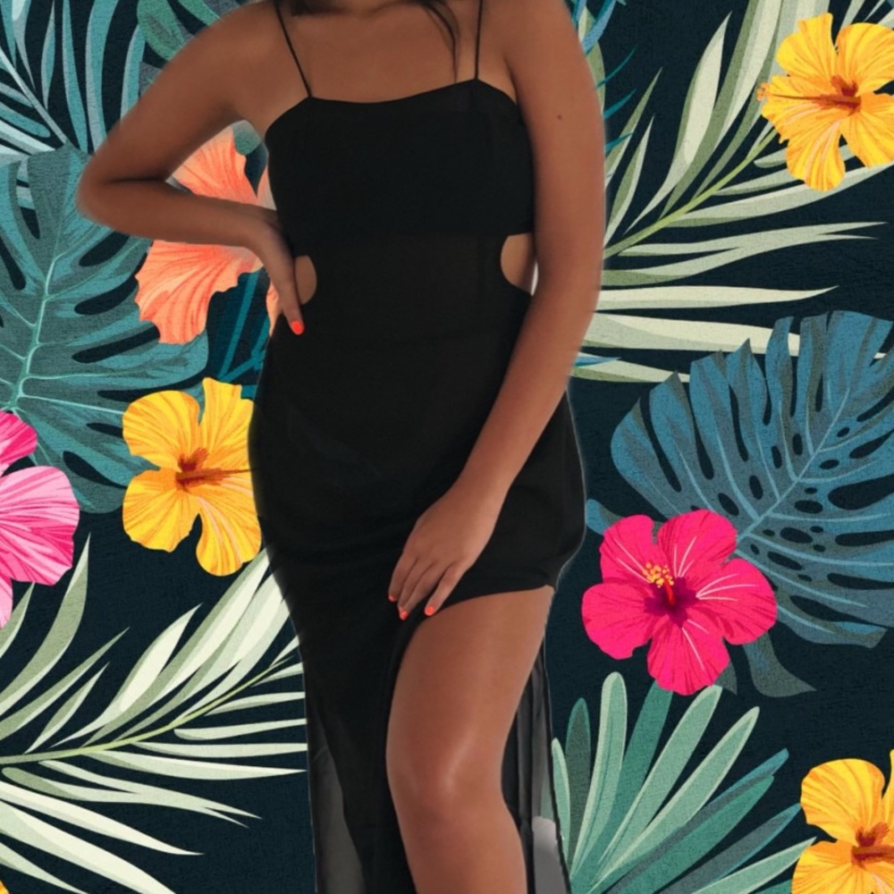 Swim cut out maxi dress in black